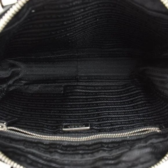 PRADA: Black, Saffiano Leather & Silver Logo Tote Bag - Picture 3 of 12
